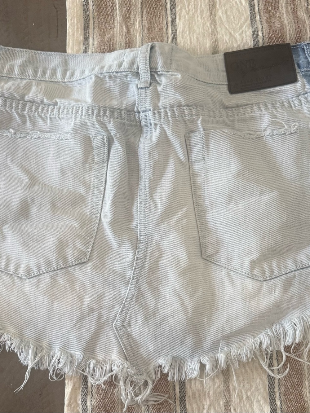 One Teaspoon Light Blue Frayed Denim Mini Skirt - Picture 2 of 3